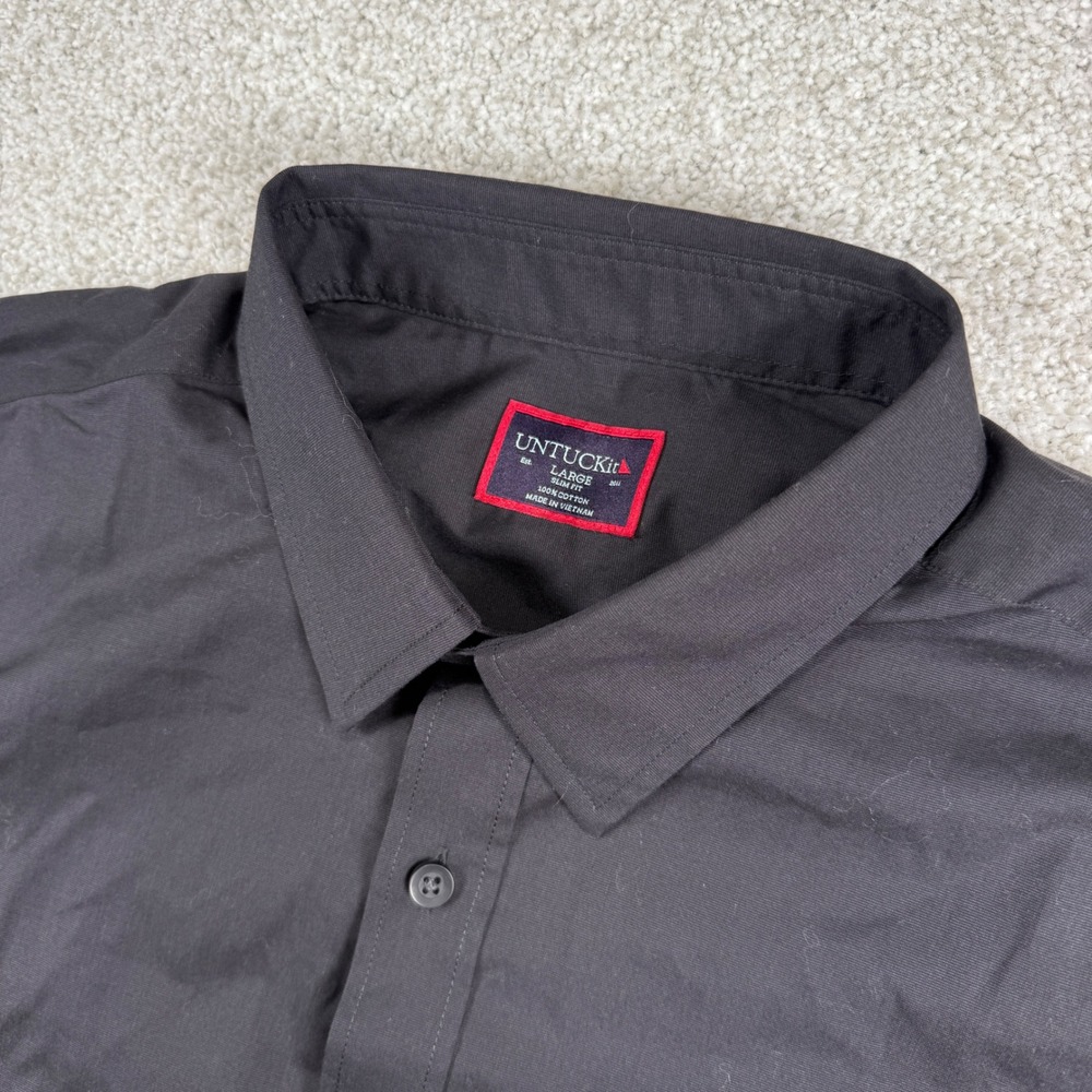 UNTUCKit Button Down Mens Large Black Slim Fit Short Sleeve Cotton Shirt